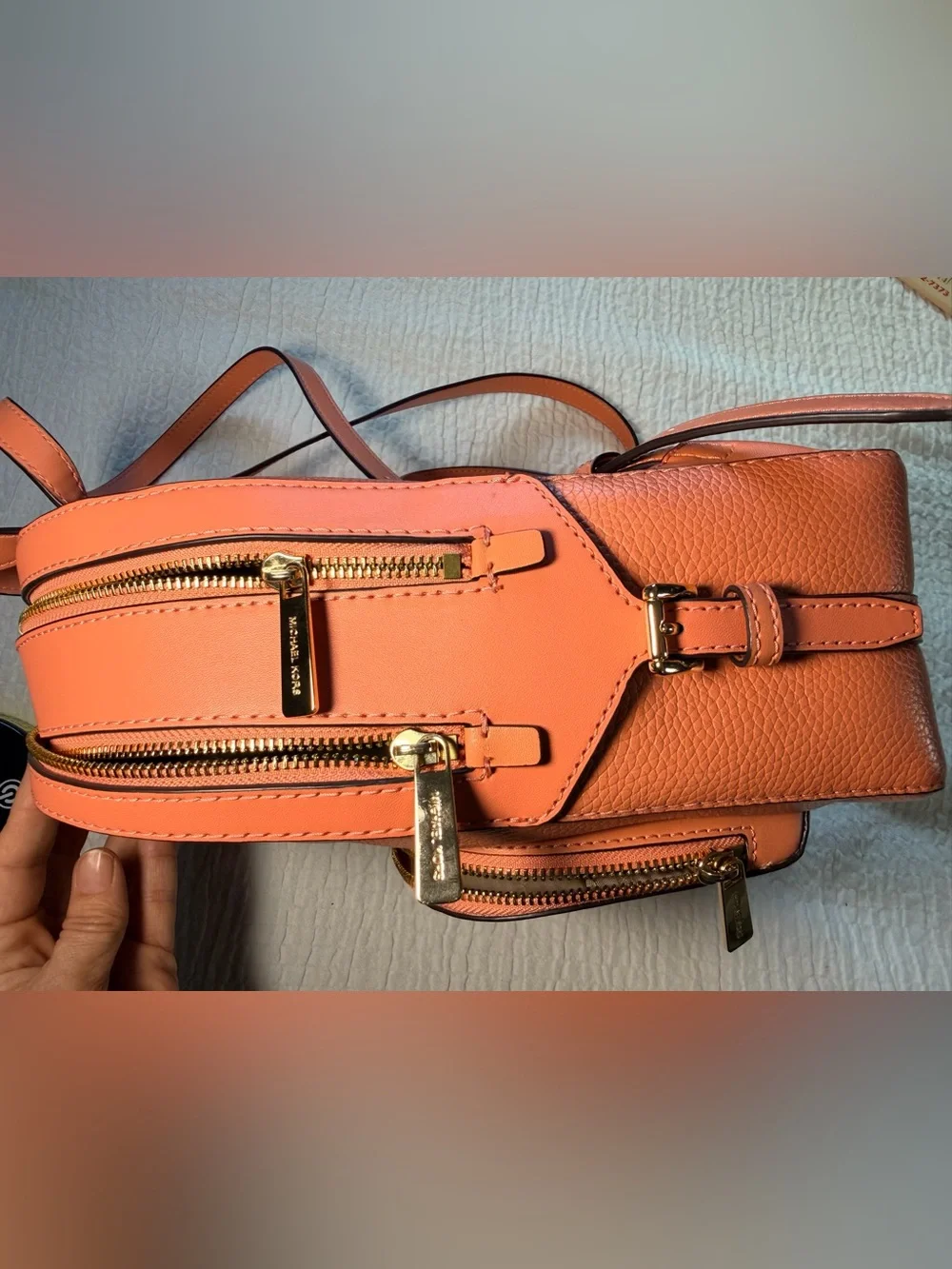 Michael Kors Medium Jaycee Zip Pocket Pebbled Leather Backpack Sherbet - Picture 12 of 15